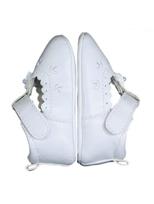 Baby Girls White Faux Leather Mary Jane Crib Shoes 0-3 Baby - SophiasStyle.com
